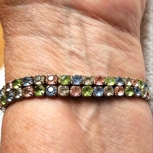 2/15$ Vintage Pastel Rhinestone/ Silver Stretch Bracelet